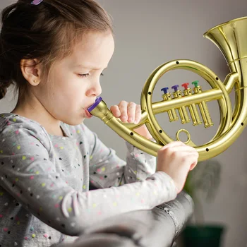 Валдхорна, с 4 цветни кодированными клавишите Детски музикални духови инструменти Устойчив ABS Имитира рог за ранно обучение
