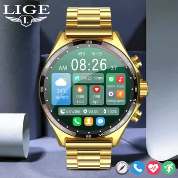 Мъжки смарт часовници LIGE Gold, умни часовници с Bluetooth-разговори, цифров часовник за iOS, Apple iPhone и Android, телефон Xiaomi HUAWEI Samsung