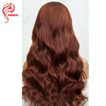 Hesperis Червеникаво-кафява перука от човешка коса с бретон, бразилски перука с масова вълна от Реми, напълно машинен перука за черни жени 2