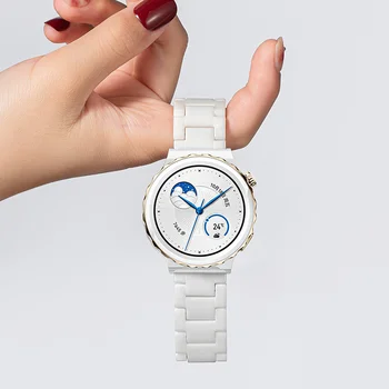 uhgbsd Бял женски керамичен каишка за часовник Samsung Galaxy Huawei, Xiaomi Amazfit Garmin TicWatch Realme Haylou 20 мм каишка