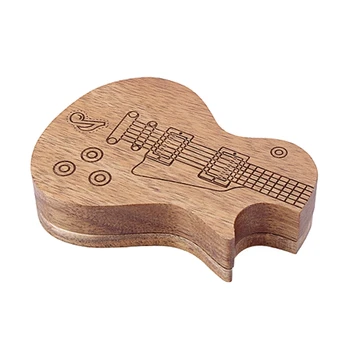 Държач за дървена кутия за китара 77HC, кутия за медиатори във формата на китара, дървени сбирка медиатори, кутия за медиатори с надпис