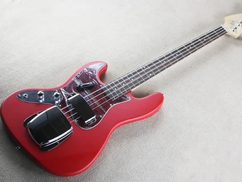 Електрическа бас-китара с 4 струни за лявата ръка, матово-червен, с метално покритие, лешояд от палисандрово дърво, адаптивни